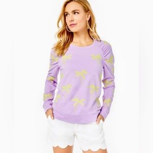 Lilly Pulitzer Women’s lightweight Aldean Sweatshirt, with palm leafs, X-Large